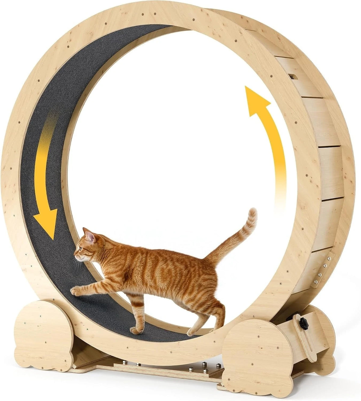 Natural Wood Cat Exercise Wheel with Felt Track — angled product view