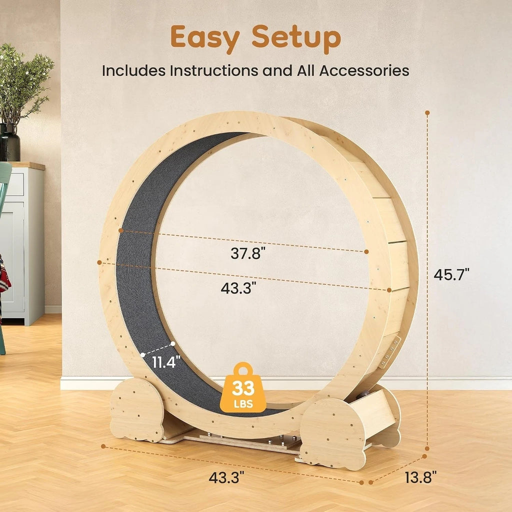 Natural Wood Cat Exercise Wheel with Felt Track — wheel dimensions