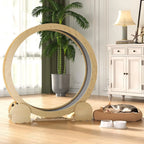 Natural Wood Cat Exercise Wheel with Felt Track — wheel in a bright room
